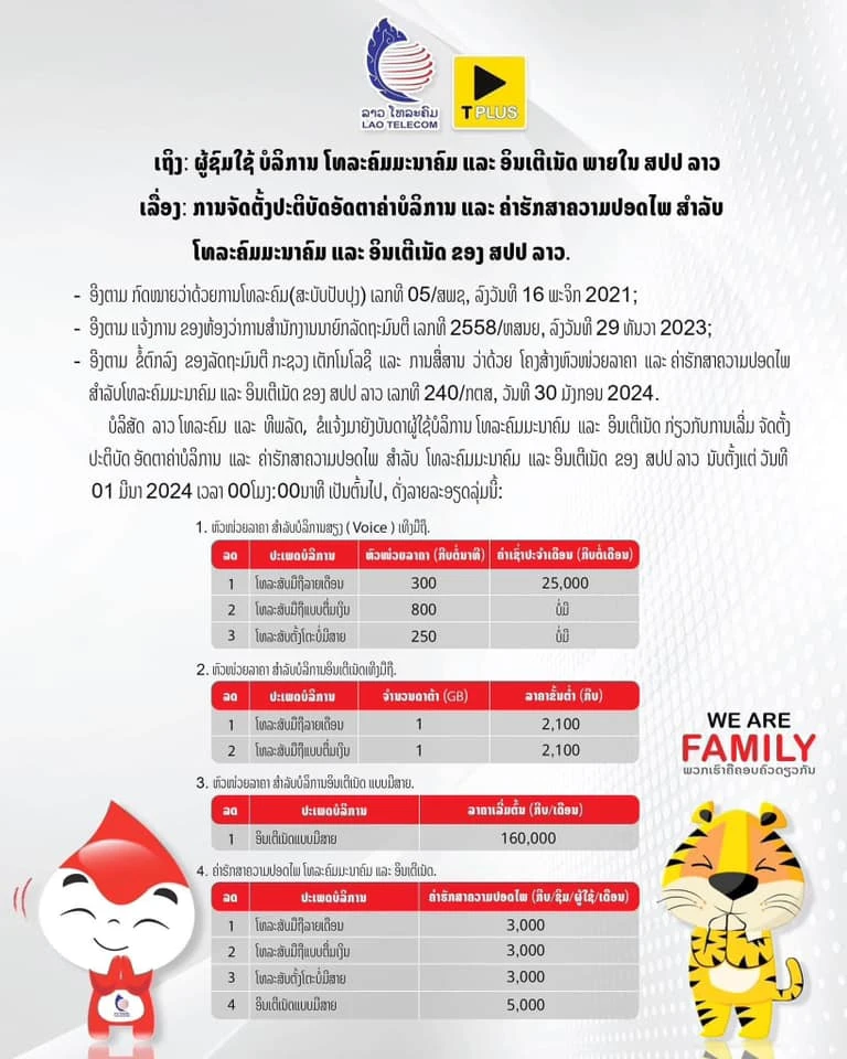 อัตราค่ารักษาความปลอดภัยมือถือ 3,000 กีบ สปป. ลาว ค่าย Lao Telecom