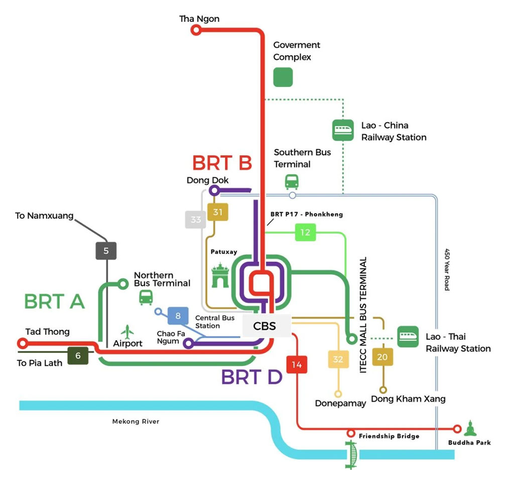 แผนที่ รถเมล์ด่วนพิเศษ BRT ในนครหลวงเวียงจันทน์