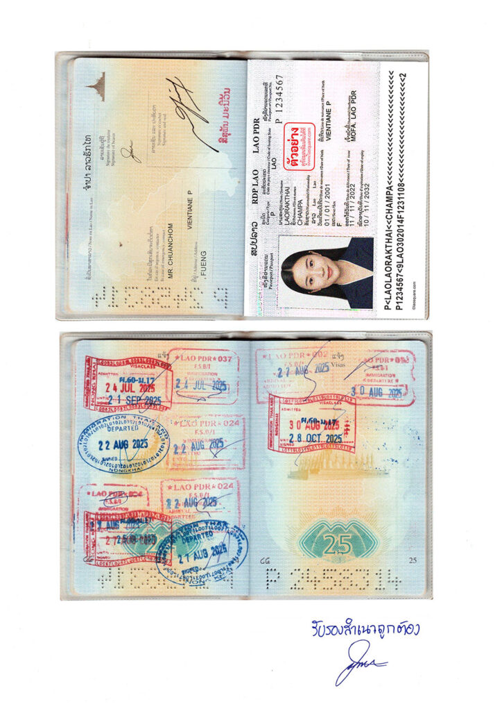 ตัวอย่างหน้าพาสปอร์ตลาว